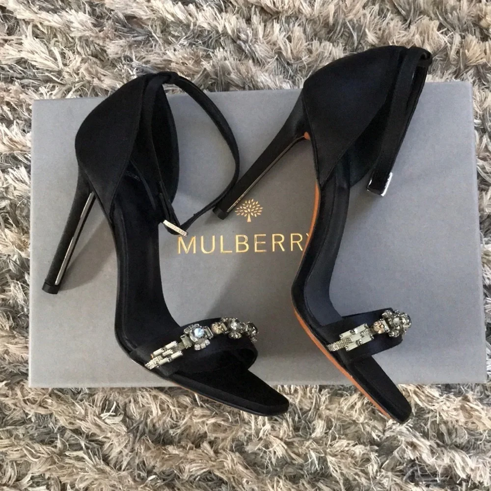 Mulberry Heeled Evening Sandal, Embellished Satin